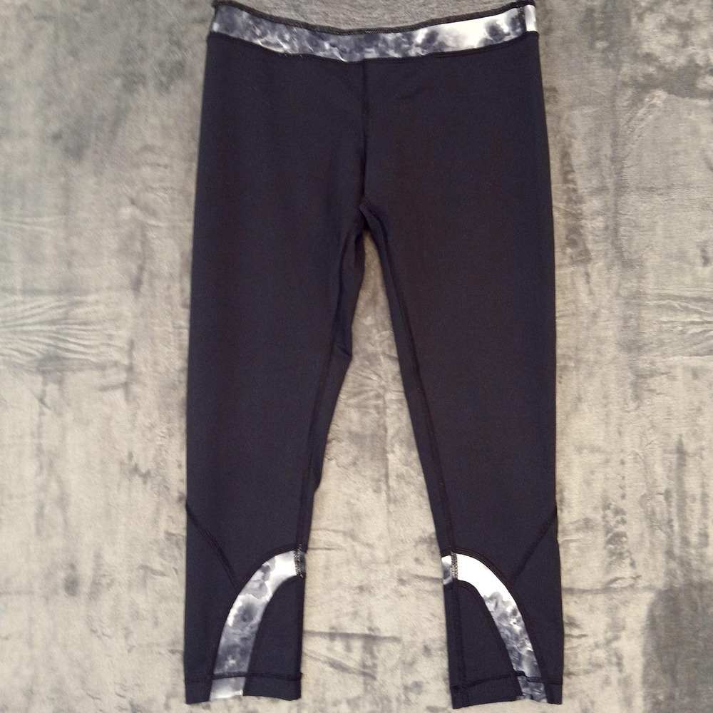 Lululemon Pants Womens 6 Black Gray Run Crop Capri Back Zip Pocket Leggings